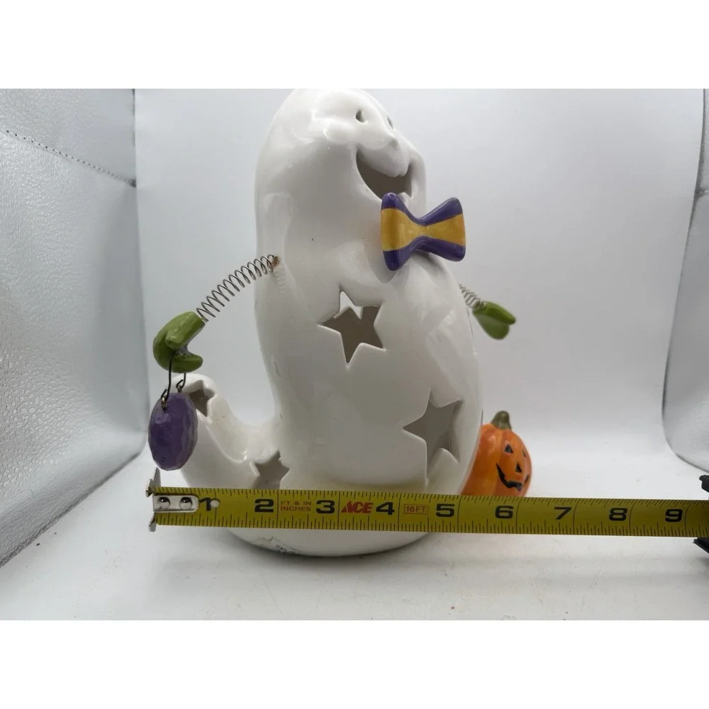 Halloween Ceramic Ghost Candle Holder Pumpkin Bow Tie BOO Sign Spring Arms